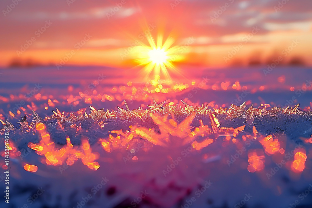 Golden Hour Frost Sparkling Ice Crystals Illuminate a Snowy Field in the Warm Glow of Sunset Golden Hour Frost Sparkling Ice Crystals Illuminate a Snowy Field in the Warm Glow of Sunset