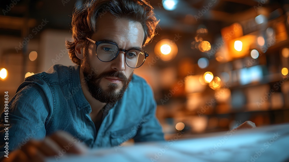 Stylish architect reviewing a large AI generated illustration Stylish architect reviewing a large AI generated illustration