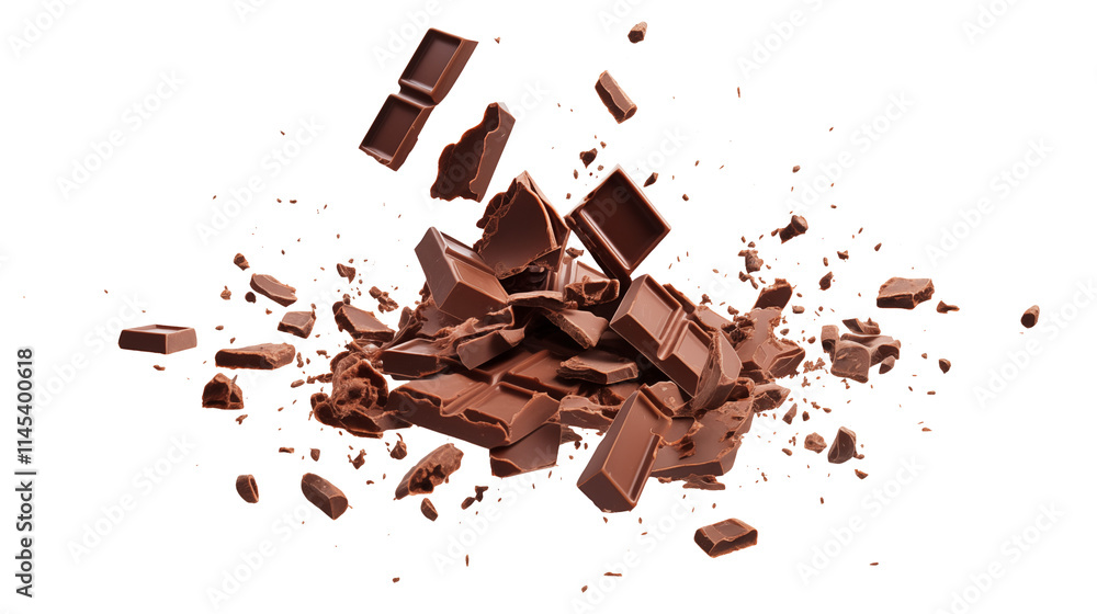 Fototapeta premium falling chopped chocolate splash isolated on transparent white background, clipping path