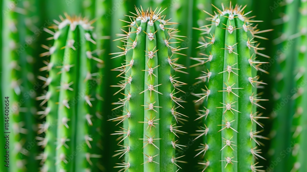 Closeup of Vibrant Green Cactus Plants with Spines Closeup of Vibrant Green Cactus Plants with Spines