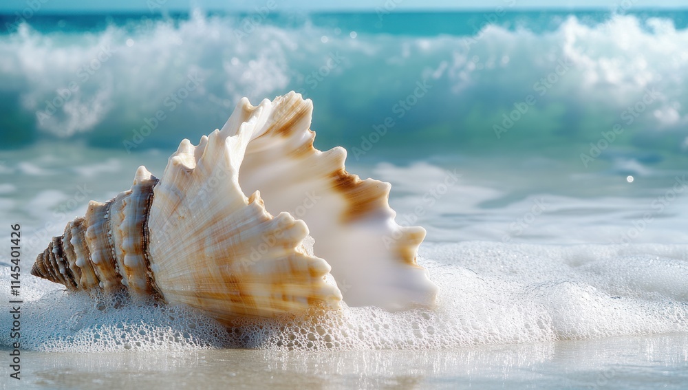 Seashell on the Beach with Foamy Waves Seashell on the Beach with Foamy Waves