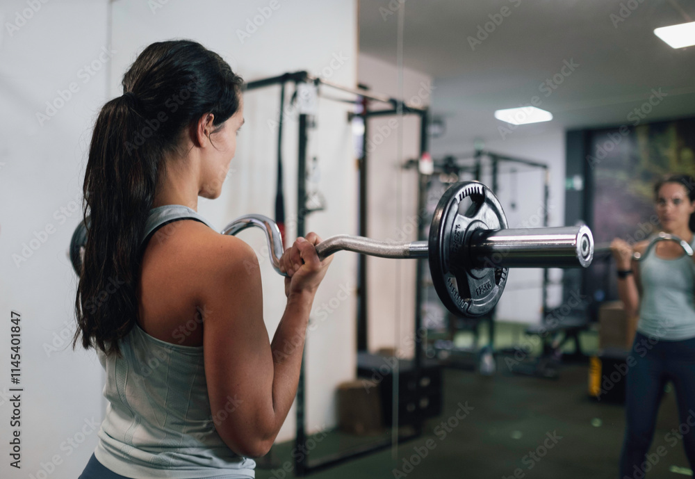 woman lifting weights, exercising biceps at the gym woman lifting weights, exercising biceps at the gym