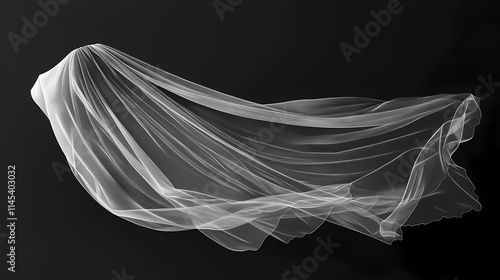 Bride's veil floating on a black background, wedding, marriage, bridal, accessory, fashion, elegance, traditional, delicate. Veil. Illustration