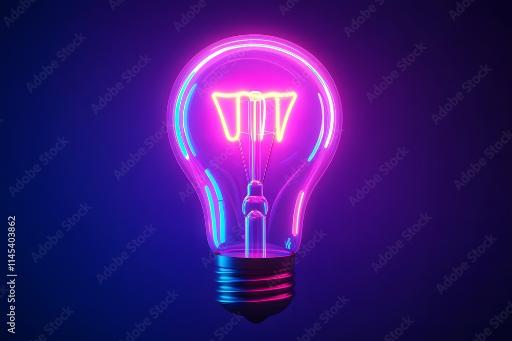 Vibrant neon light bulb design glowing in bold purple and blue colors against a dark background, symbolizing creativity, energy, and innovation in modern decor. Vibrant neon light bulb design glowing in bold purple and blue colors against a dark background, symbolizing creativity, energy, and innovation in modern decor.