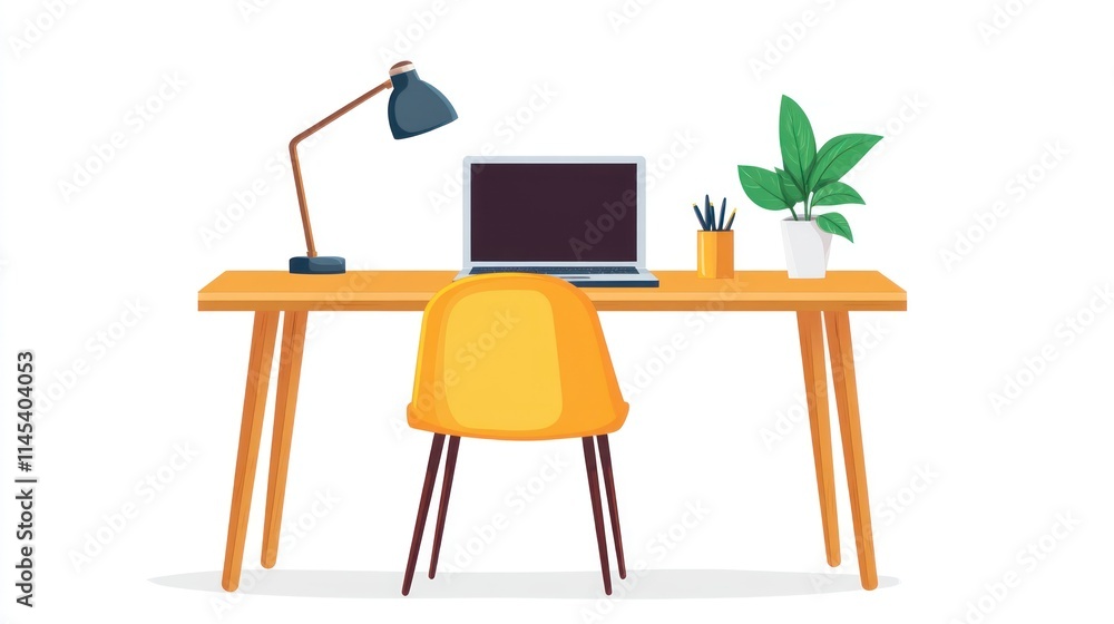 Modern Home Office Workspace: Minimalist Desk Setup with Laptop, Chair, and Plant Modern Home Office Workspace: Minimalist Desk Setup with Laptop, Chair, and Plant