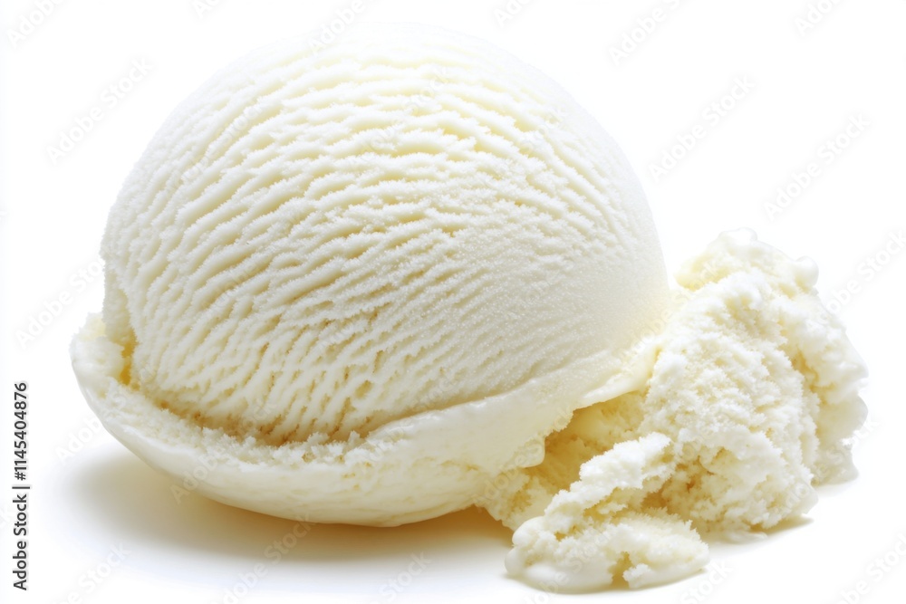 A Scoop of Classic Vanilla Ice Cream Delight on a White Background A Scoop of Classic Vanilla Ice Cream Delight on a White Background