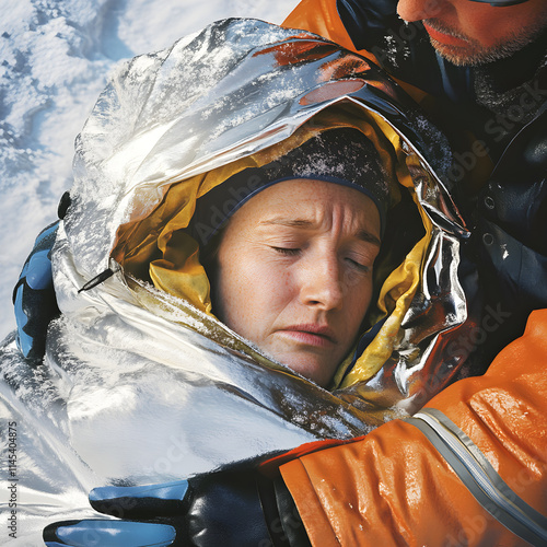 Compassionate Response: First Aider Shields Hypothermic Patient with Blanket in Life-Saving Gesture