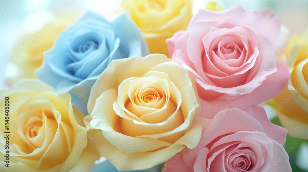 Delicate sweet pastel roses symbolize love, grace, and innocence, creating a dreamlike ambiance with their soft hues and blurred texture, perfect for romantic and ethereal designs Delicate sweet pastel roses symbolize love, grace, and innocence, creating a dreamlike ambiance with their soft hues and blurred texture, perfect for romantic and ethereal designs