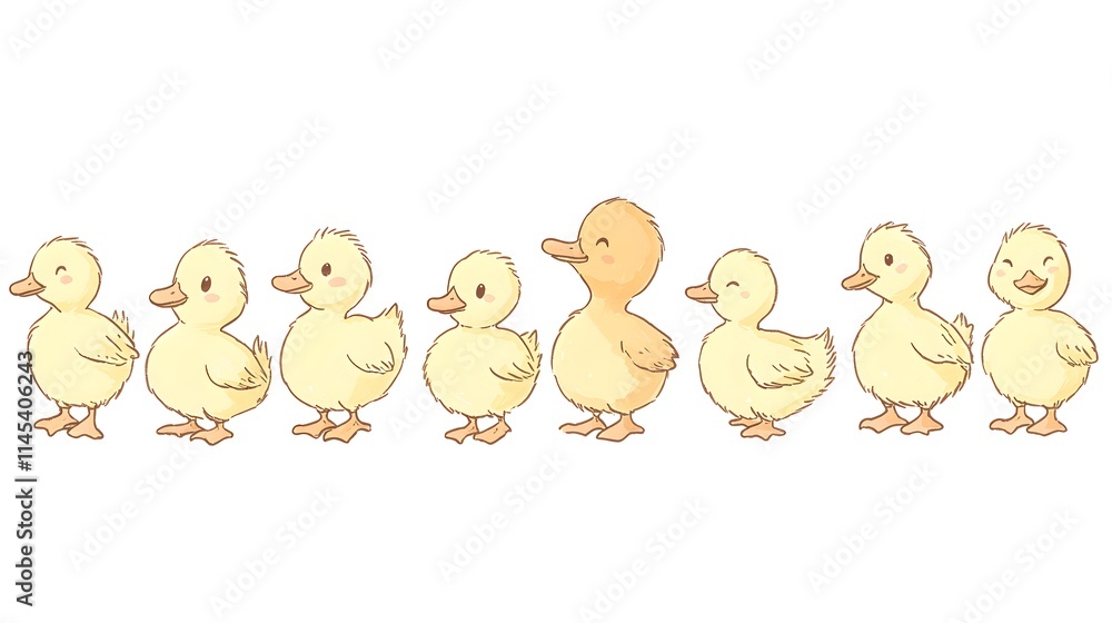 Adorable Yellow Ducklings Standing in a Row Adorable Yellow Ducklings Standing in a Row