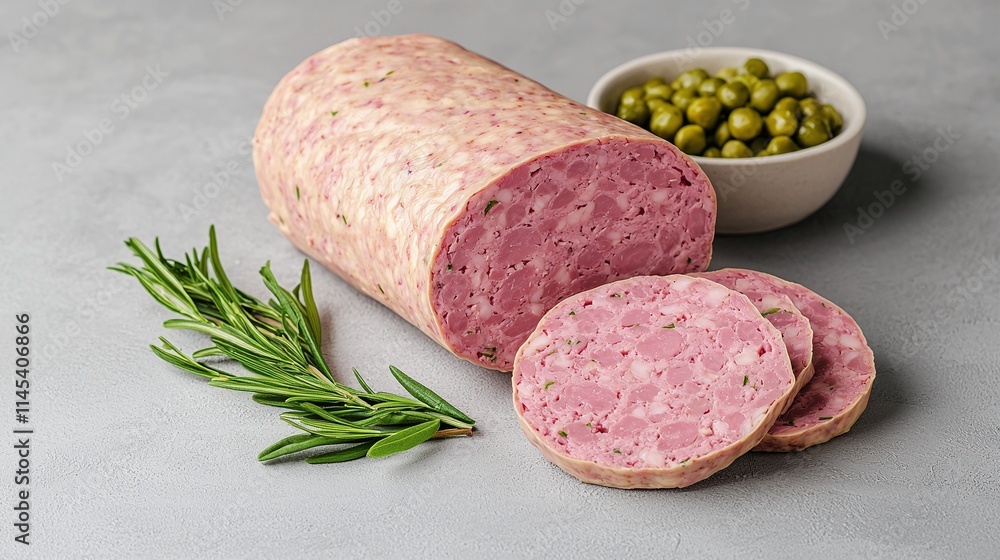 Delicious Pink Sausage Slices with Rosemary and Peas Delicious Pink Sausage Slices with Rosemary and Peas