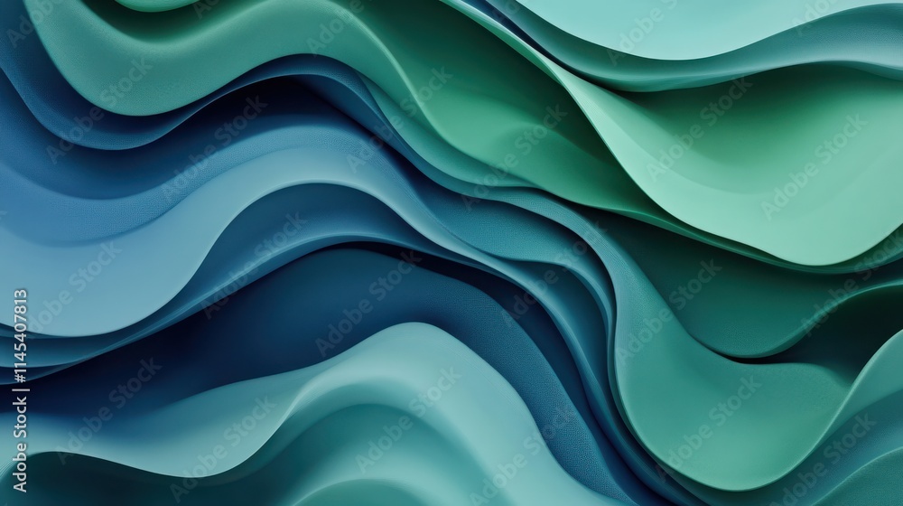 Obraz premium Abstract Teal and Blue Wavy Surface Design