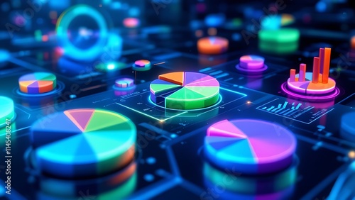 Dynamic pie charts displaying online store performance, visualizing sales data, metrics, and growth in digital commerce, providing insights for business strategy and decision-making. photo