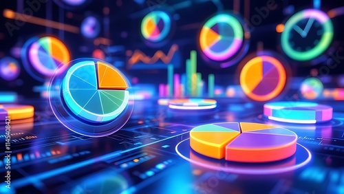 Dynamic pie charts displaying online store performance, visualizing sales data, metrics, and growth in digital commerce, providing insights for business strategy and decision-making. photo