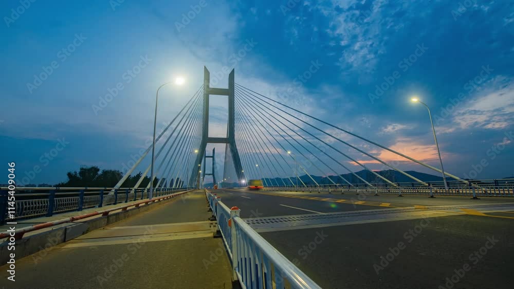Highway bridge twilight time lapse captures stunning transitions of light and movement Highway bridge twilight time lapse captures stunning transitions of light and movement