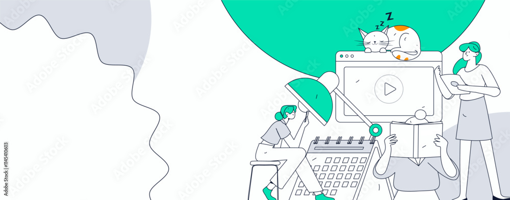 Naklejka premium World Book Day Reading Character Flat Vector Concept Operation Hand Drawn Illustration 
