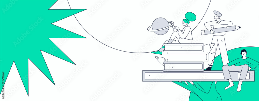 Obraz premium World Book Day Reading Character Flat Vector Concept Operation Hand Drawn Illustration 