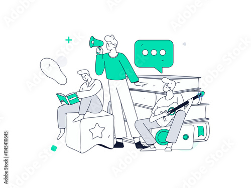 World Book Day Reading Character Flat Vector Concept Operation Hand Drawn Illustration
