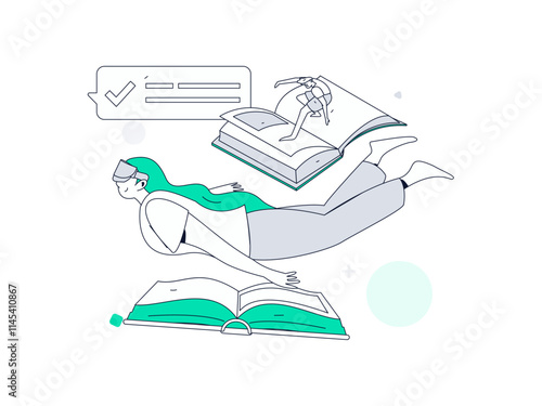 World Book Day Reading Character Flat Vector Concept Operation Hand Drawn Illustration

