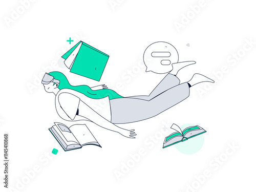 World Book Day Reading Character Flat Vector Concept Operation Hand Drawn Illustration
