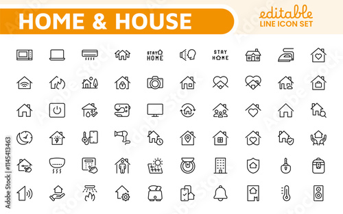 Home Icon Set. A cozy and inviting collection of icons that embody comfort and lifestyle, perfect for enhancing real estate apps, home improvement projects, and websites.