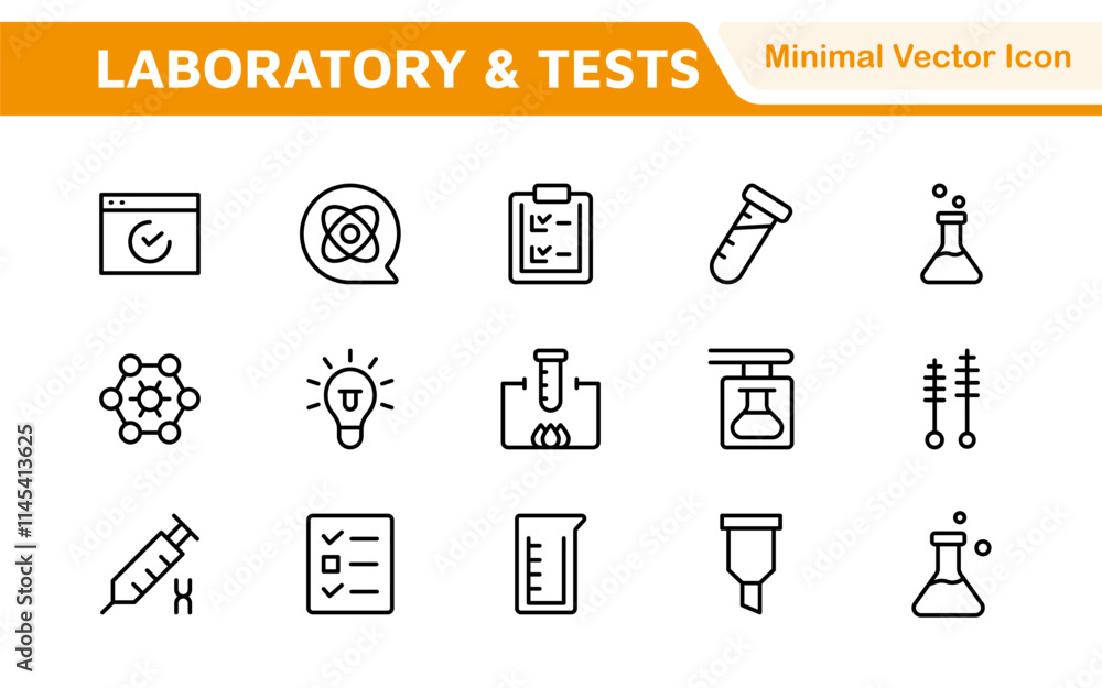 Laboratory and Tests Icon Set. A precise collection of icons for scientific testing and research, perfect for enhancing educational materials, lab websites, and health applications. Laboratory and Tests Icon Set. A precise collection of icons for scientific testing and research, perfect for enhancing educational materials, lab websites, and health applications.