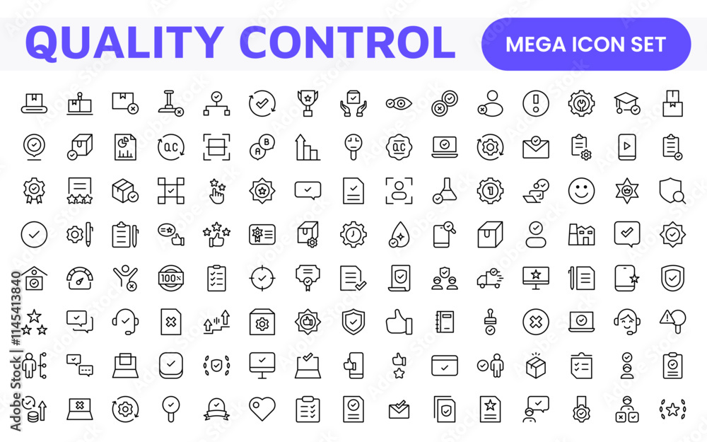 Quality Control line icon set. Included the icons as inspect, QA, qualify, quality control, check, verify, and more. Quality Control line icon set. Included the icons as inspect, QA, qualify, quality control, check, verify, and more.