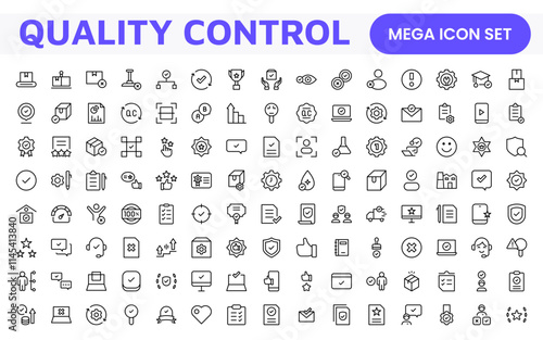 Quality Control line icon set. Included the icons as inspect, QA, qualify, quality control, check, verify, and more.