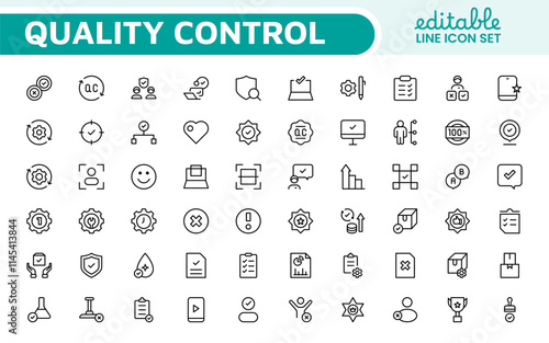 Quality Control line icon set. Included the icons as inspect, QA, qualify, quality control, check, verify, and more.