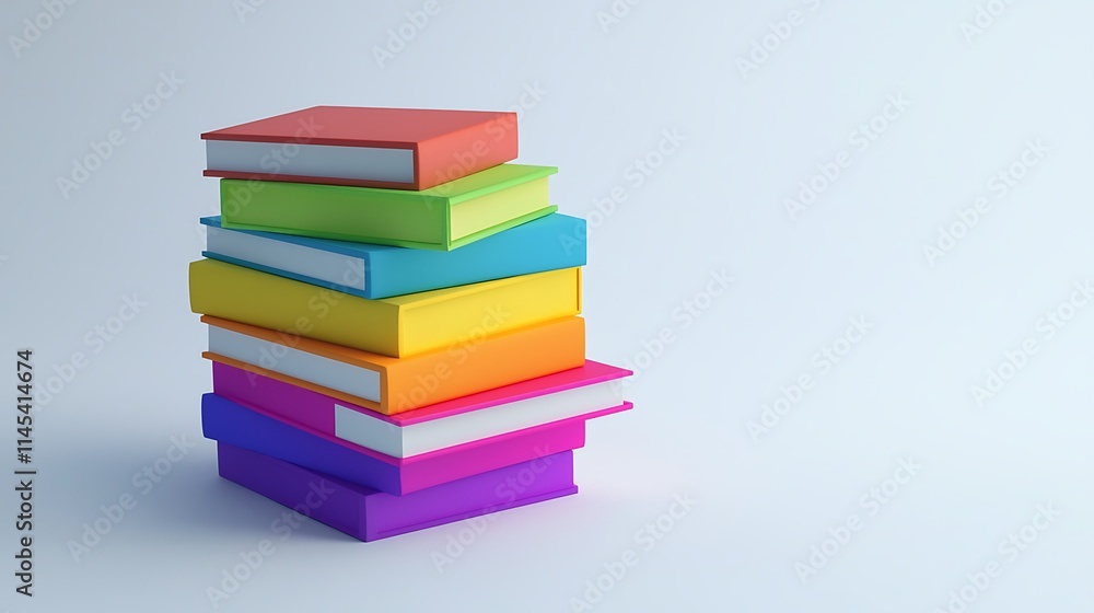 A stack of colorful books with the top book being red A stack of colorful books with the top book being red