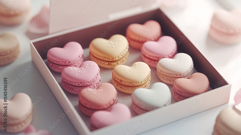 Fototapeta premium A box of heart-shaped pastries sits on a table