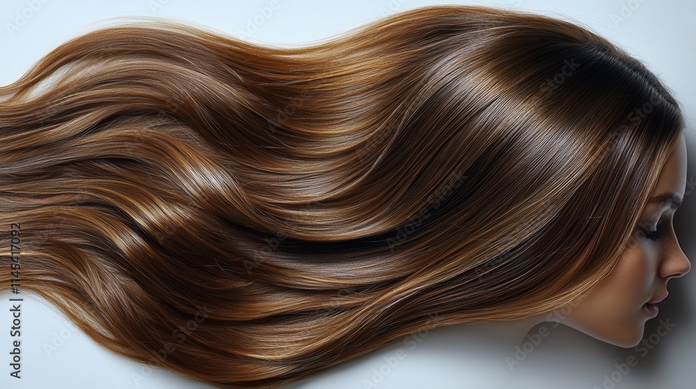 Fototapeta premium A close-up of flowing, shiny brown hair cascading elegantly.