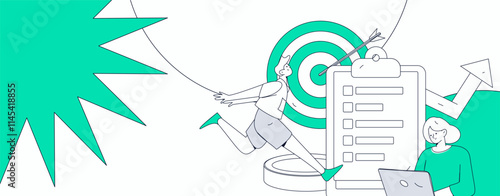 Marketing planning business characters flat vector concept operation hand drawn illustration
