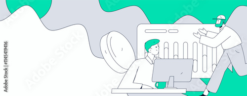 Marketing planning business characters flat vector concept operation hand drawn illustration
