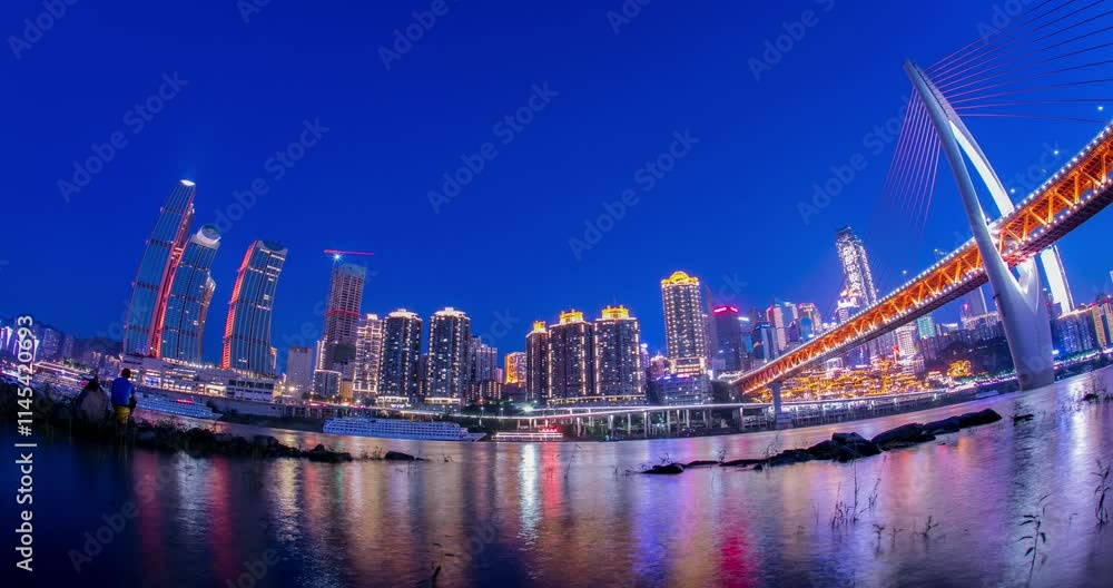 Chongqing Yuzhong District time lapse at night capturing vibrant city lights and architecture Chongqing Yuzhong District time lapse at night capturing vibrant city lights and architecture