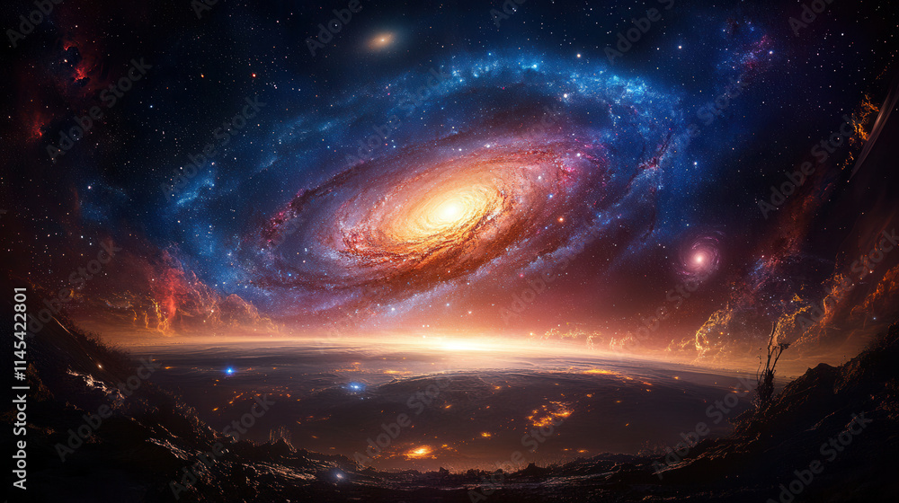 Fototapeta premium cosmic masterpiece of swirling galaxies and radiant colors, showcasing beauty of universe
