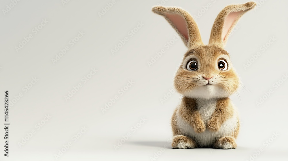 Fototapeta premium A cartoon rabbit is sitting on a white background