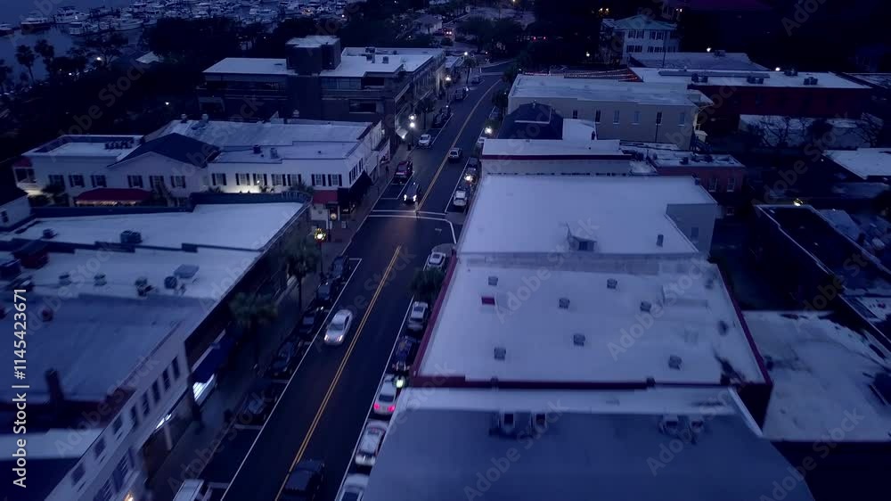 Aerial view of small coastal town of Beaufort, South Carolina at night. Aerial view of small coastal town of Beaufort, South Carolina at night.