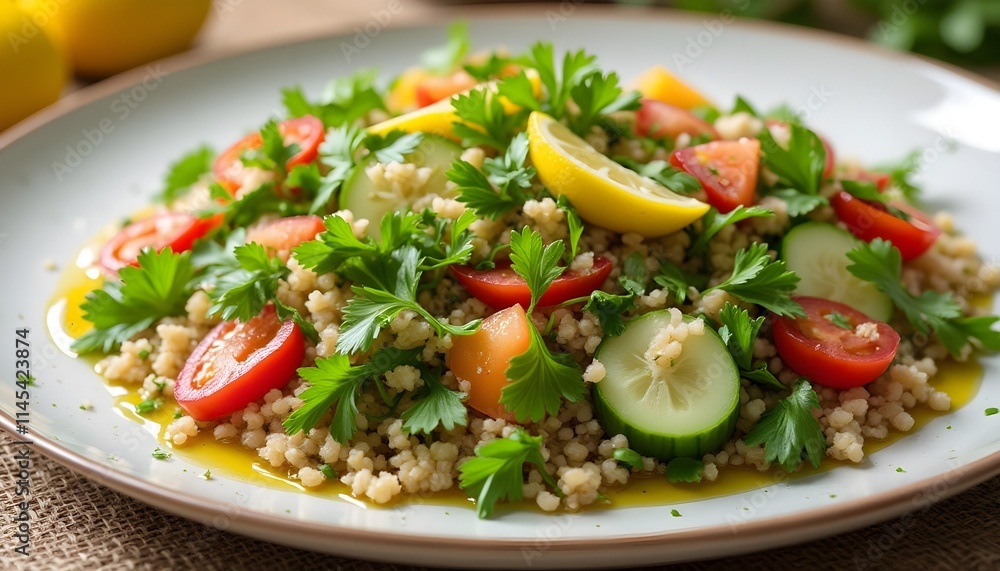 Traditional Tabbouleh Salad with Fresh Parsley, Tomatoes, and Cucumbers Traditional Tabbouleh Salad with Fresh Parsley, Tomatoes, and Cucumbers