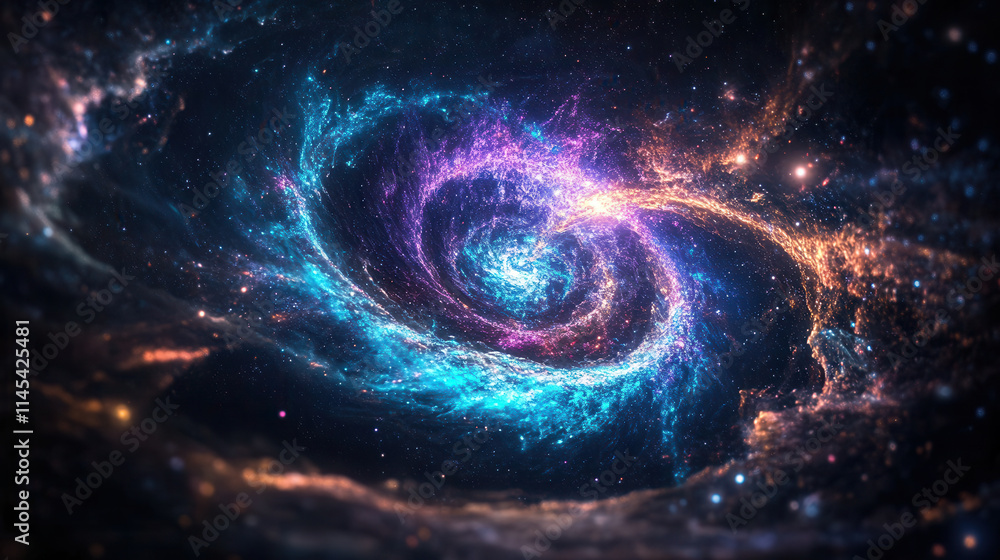galaxy with intricate spiral arms glowing in shades of blue, purple, and orange, creating mesmerizing cosmic scene galaxy with intricate spiral arms glowing in shades of blue, purple, and orange, creating mesmerizing cosmic scene