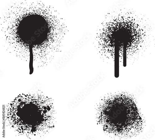 Spray Paint Vector. Lines and Drips Black ink splatters, Ink blots set, brush, Street style. Black graffiti spray set paint pattern. Spray paint abstract lines drips texture.