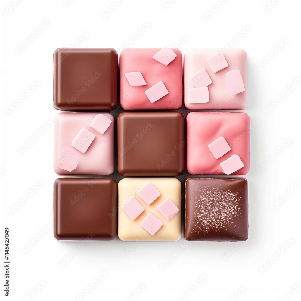 Pastel Chocolates, Isolated on white background, flat lay Pastel Chocolates, Isolated on white background, flat lay