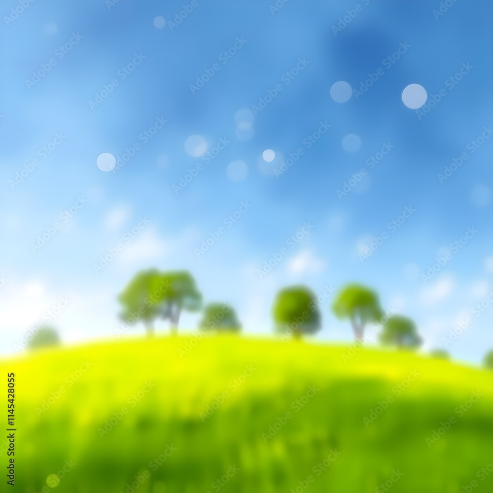 Serene Meadow with Lush Green Grass and Distant Trees Serene Meadow with Lush Green Grass and Distant Trees