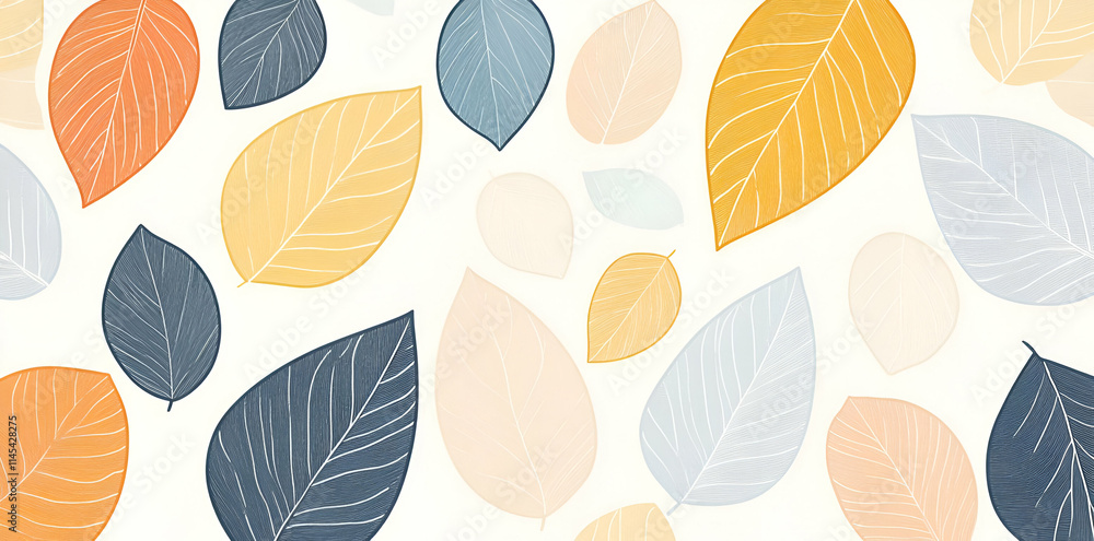 Obraz premium A pattern of colorful leaves in various shapes and sizes on a light background.