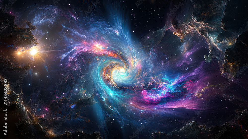 spiral galaxy with intricate details glowing in vibrant colors, showcasing cosmic beauty and mystery spiral galaxy with intricate details glowing in vibrant colors, showcasing cosmic beauty and mystery