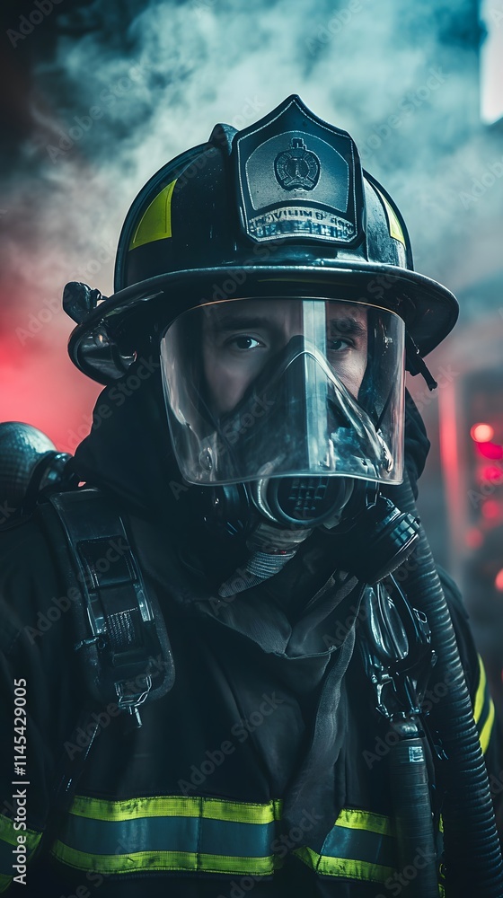 Sharp portrait of a firefighter AI generated illustration Sharp portrait of a firefighter AI generated illustration