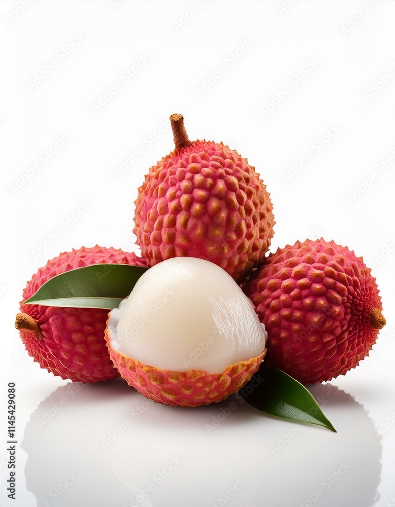 Fresh lychees, vibrant red, juicy fruit. Fresh lychees, vibrant red, juicy fruit.