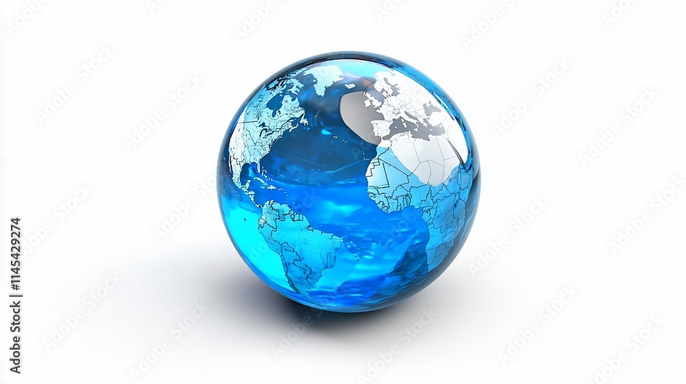 Fototapeta premium Crystal glass globe showing Earth's continents and oceans.