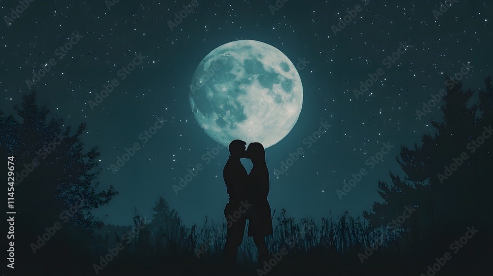 Silhouette of a couple kissing AI generated illustration Silhouette of a couple kissing AI generated illustration