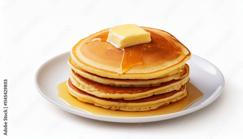 Buttery pancakes drizzled with syrup, a delicious breakfast treat! Buttery pancakes drizzled with syrup, a delicious breakfast treat!