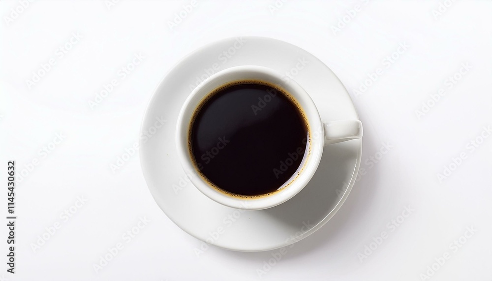Overhead view of a cup of black coffee on a saucer. Overhead view of a cup of black coffee on a saucer.